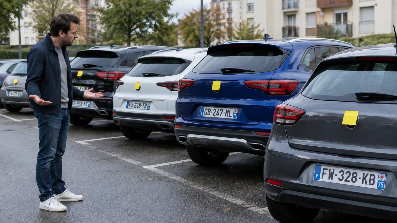 Illustration d'un tableau de noms de voitures absurdes juxtaposés, mêlant des sigles complexes, des termes incompréhensibles et des codes alphanumériques incompréhensibles, symbolisant la confusion des automobilistes face au naming automobile.