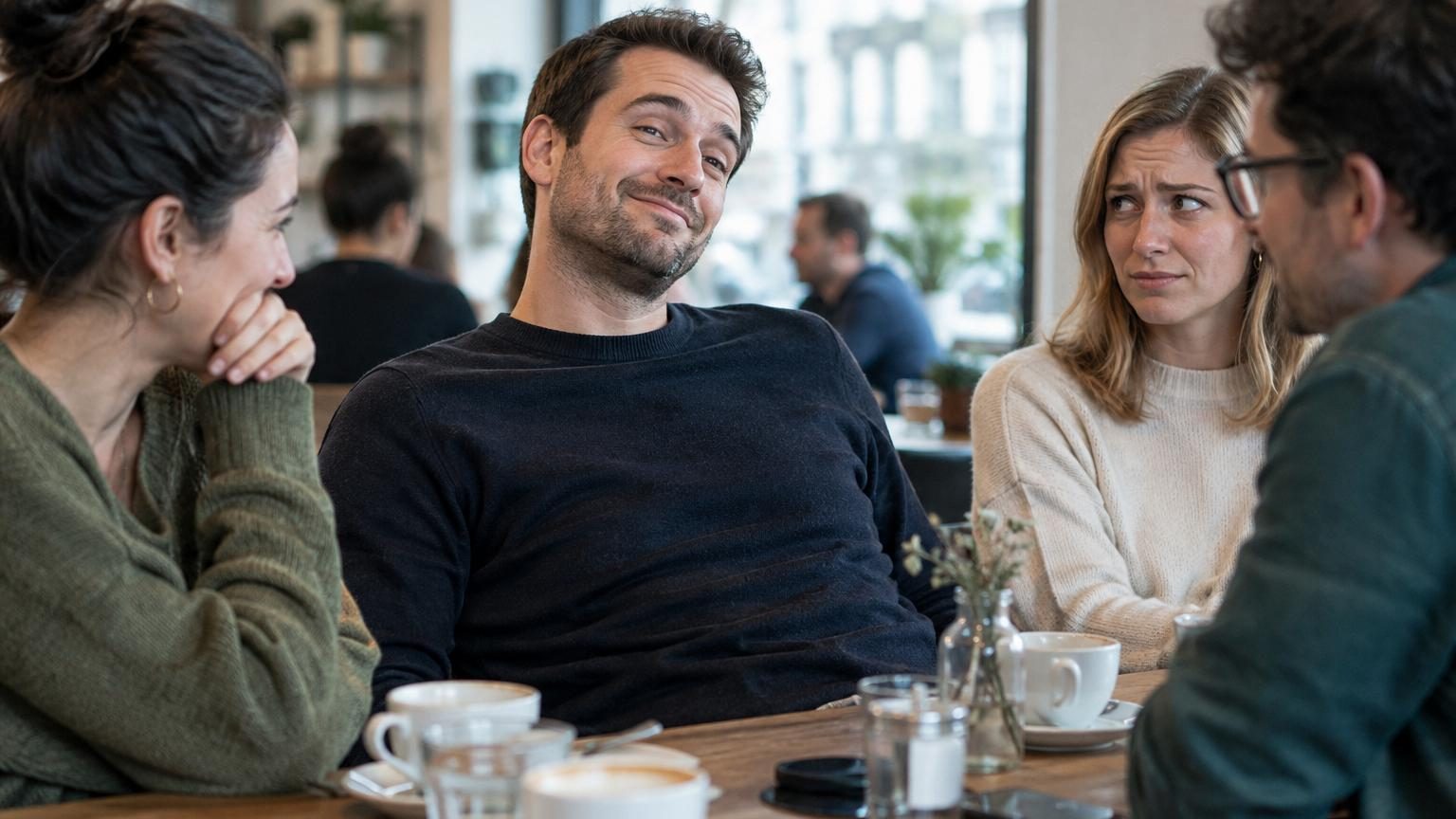 Groupe de personnes riant et plaisantant ensemble lors d'une conversation conviviale, illustrant les différents styles d'humour et leurs nuances relationnelles.