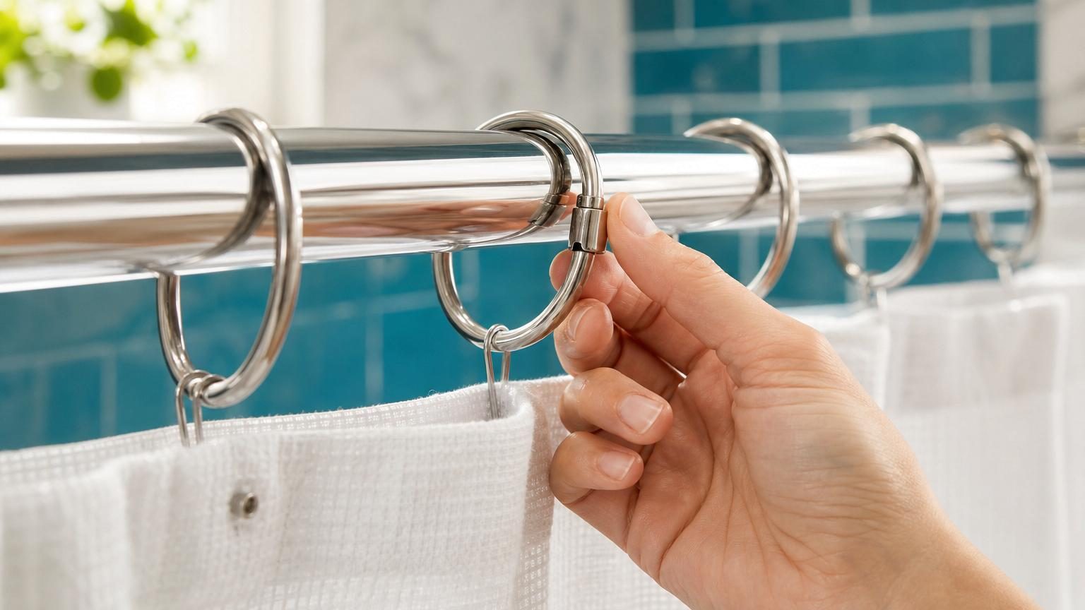 Les crochets ronds sur le côté des rideaux de douche : l&rsquo;astuce pour ne plus jamais les voir tomber