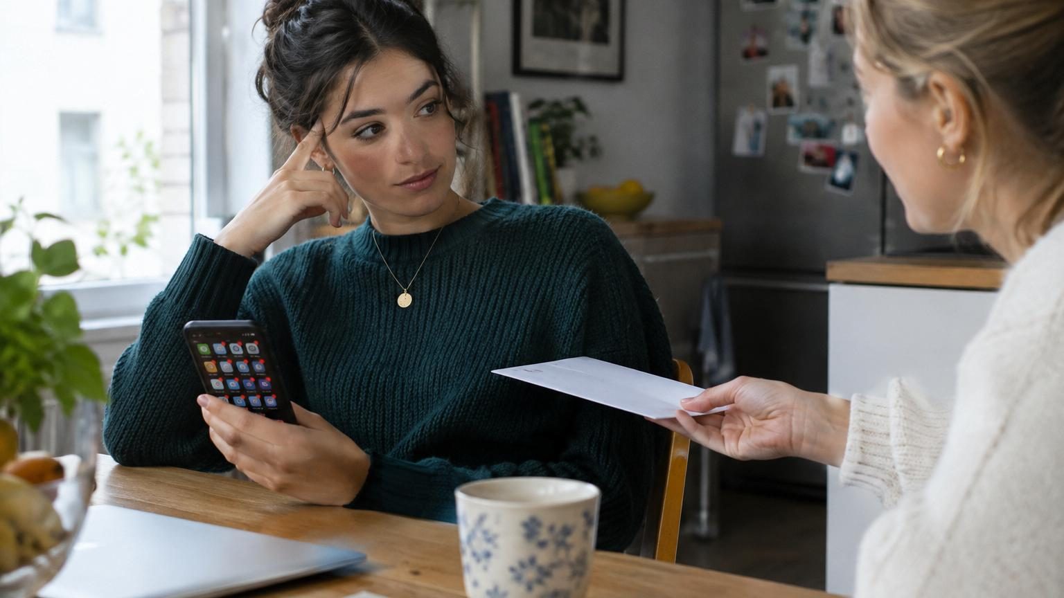 Personne tenant un smartphone avec des notifications non lues s'accumulant à l'écran, symbolisant la pression et l'angoisse générée par la télépression numérique.