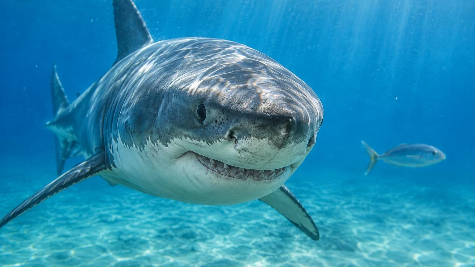 Illustration d'un requin gris détectant électriquement des proies invisibles dans une eau profonde sombre, avec des motifs électriques luminescents autour de sa tête