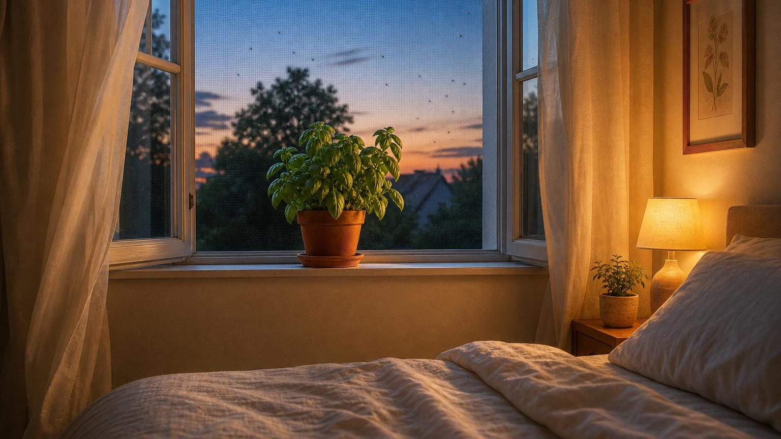 Pendant trois soirées, placez ce pot de basilic près de la fenêtre : son parfum aide à éloigner les moustiques de votre chambre, pour des nuits plus calmes