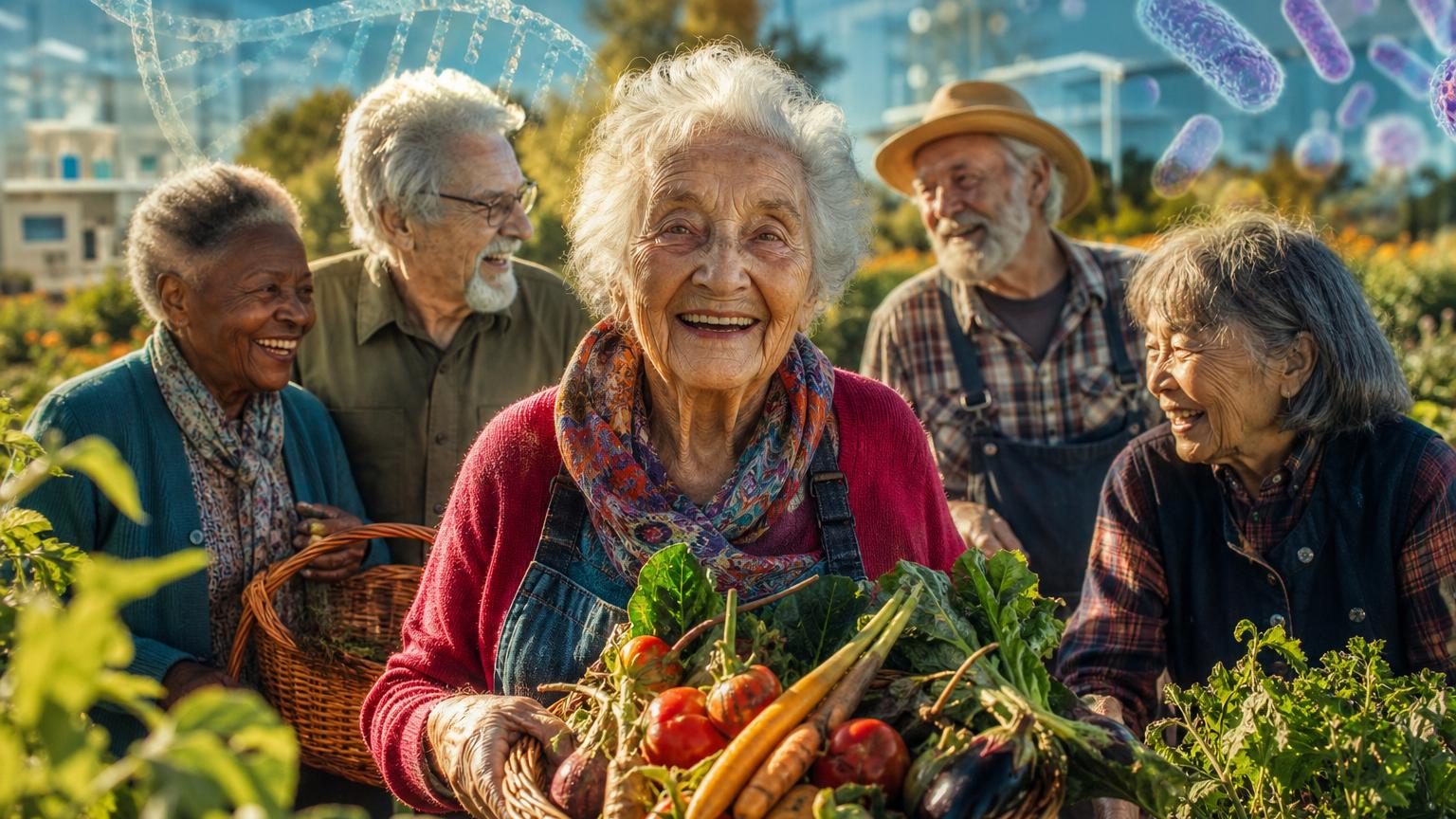 Personne âgée marchant en extérieur dans un cadre naturel, symbolisant l'activité physique régulière et le bien-être des centenaires.