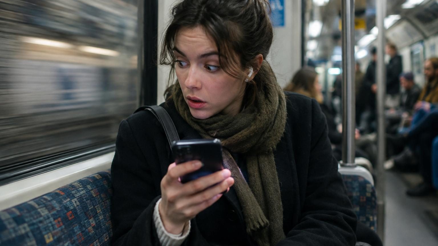 Gros plan sur un smartphone dont l'écran s'illumine, avec des symboles de notifications (cœurs, points rouges, messages) flottant autour d'une silhouette floue de personne en arrière-plan, symbolisant l'attraction irrésistible des alertes numériques.