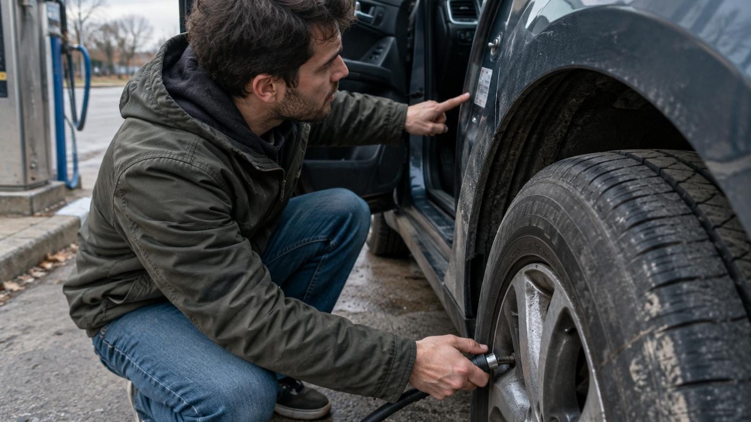 Gros plan sur le flanc d'un pneu montrant les inscriptions de pression maximale et autres caractéristiques techniques du pneumatique.