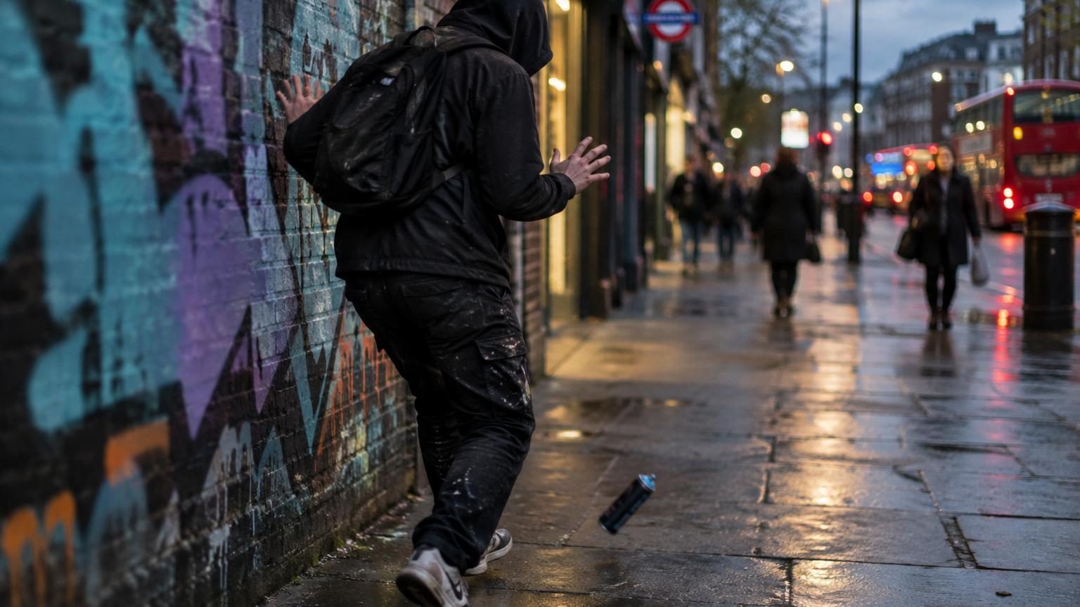 Composition montrant des images de street art iconiques, des documents judiciaires et un portrait stylisé symbolisant le mystère de l'identité de Banksy révélée par Reuters.