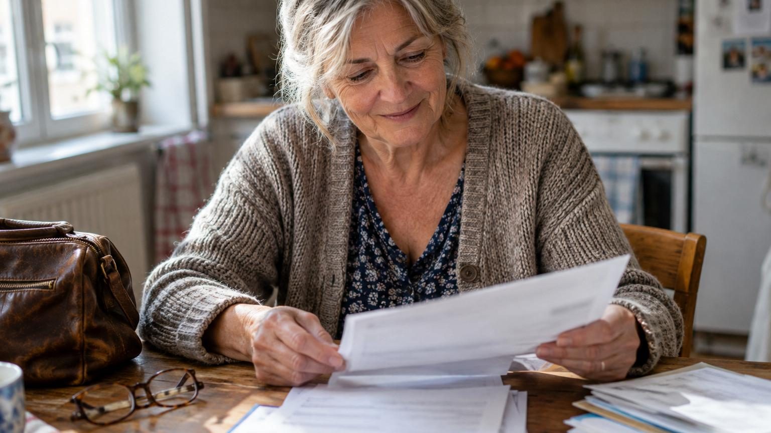 Senior consultant ses documents de retraite avec un conseiller financier, analysant des relevés de carrière et des montants de pension sur un bureau.