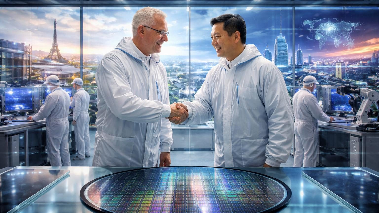 Logos ou symboles représentant la coopération franco-chinoise dans le secteur des semi-conducteurs et des technologies de pointe
