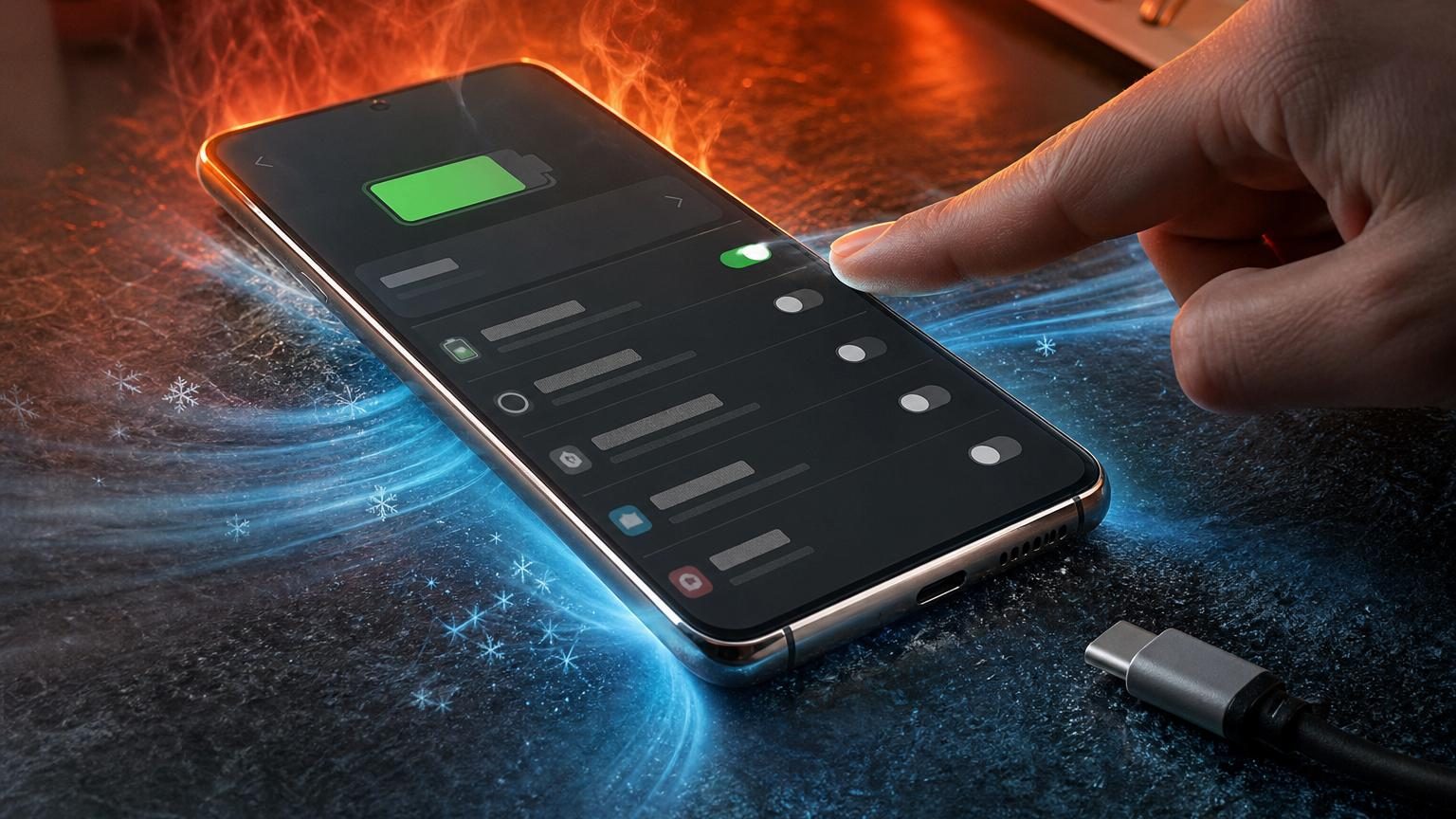 Écran de smartphone affichant les paramètres de batterie avec les options de mise en veille des applications et batterie adaptative