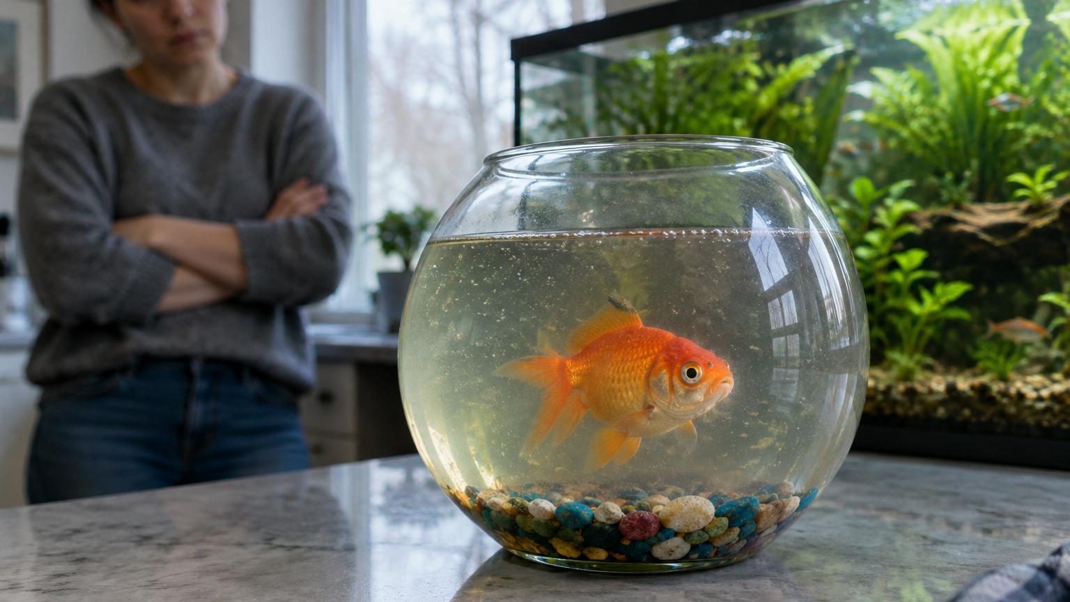 Un poisson rouge dans un bocal rond : ce que les vétérinaires dénoncent et ce qu&rsquo;il lui faut vraiment