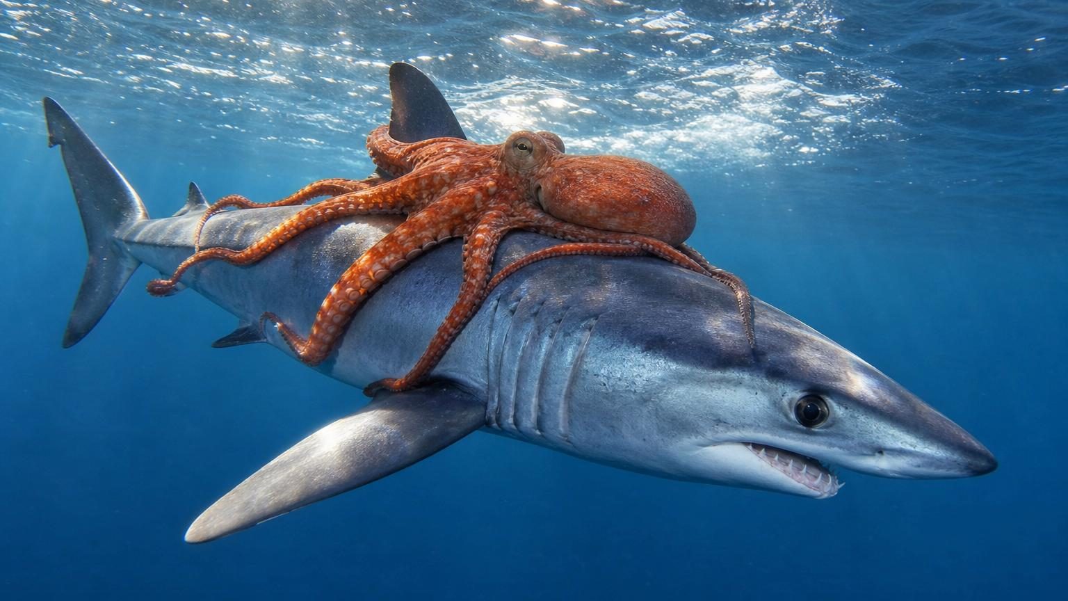 Un poulpe filmé en train de chevaucher le requin le plus rapide du monde en plein océan, et les scientifiques n&rsquo;ont pas d&rsquo;explication