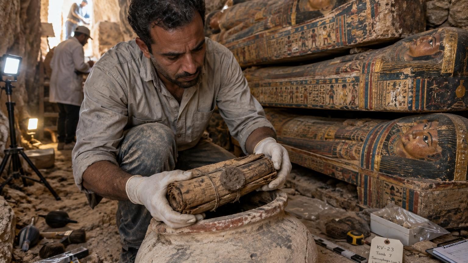 Une chambre scellée découverte à Louxor : 22 sarcophages des Chanteuses d&rsquo;Amon et huit papyrus encore non déchiffrés
