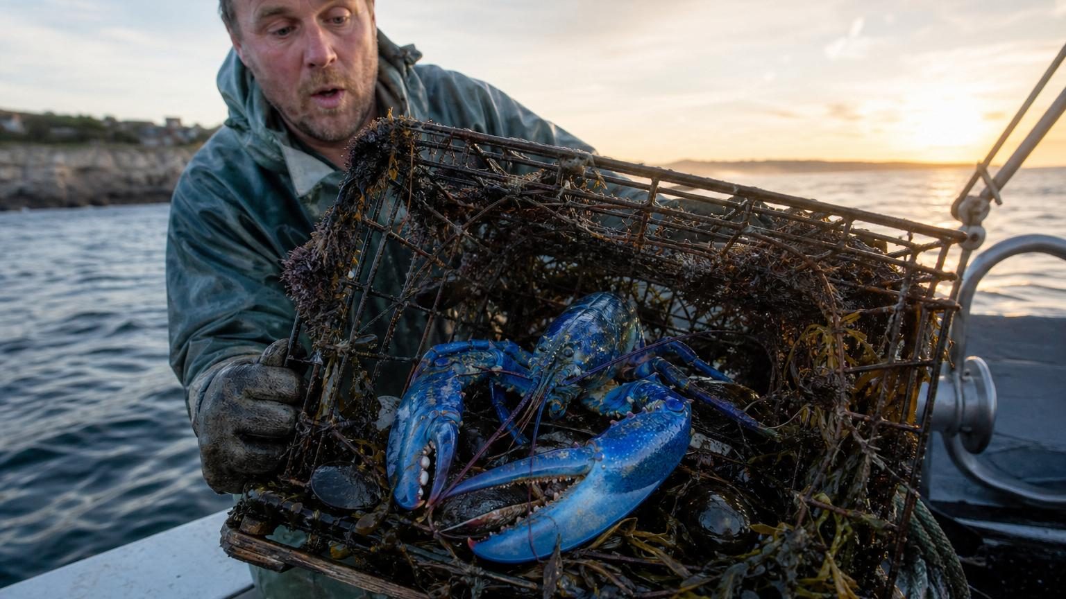 Une chance sur 200 millions : ce pêcheur du Massachusetts remonte un homard d&rsquo;un bleu électrique dans son casier