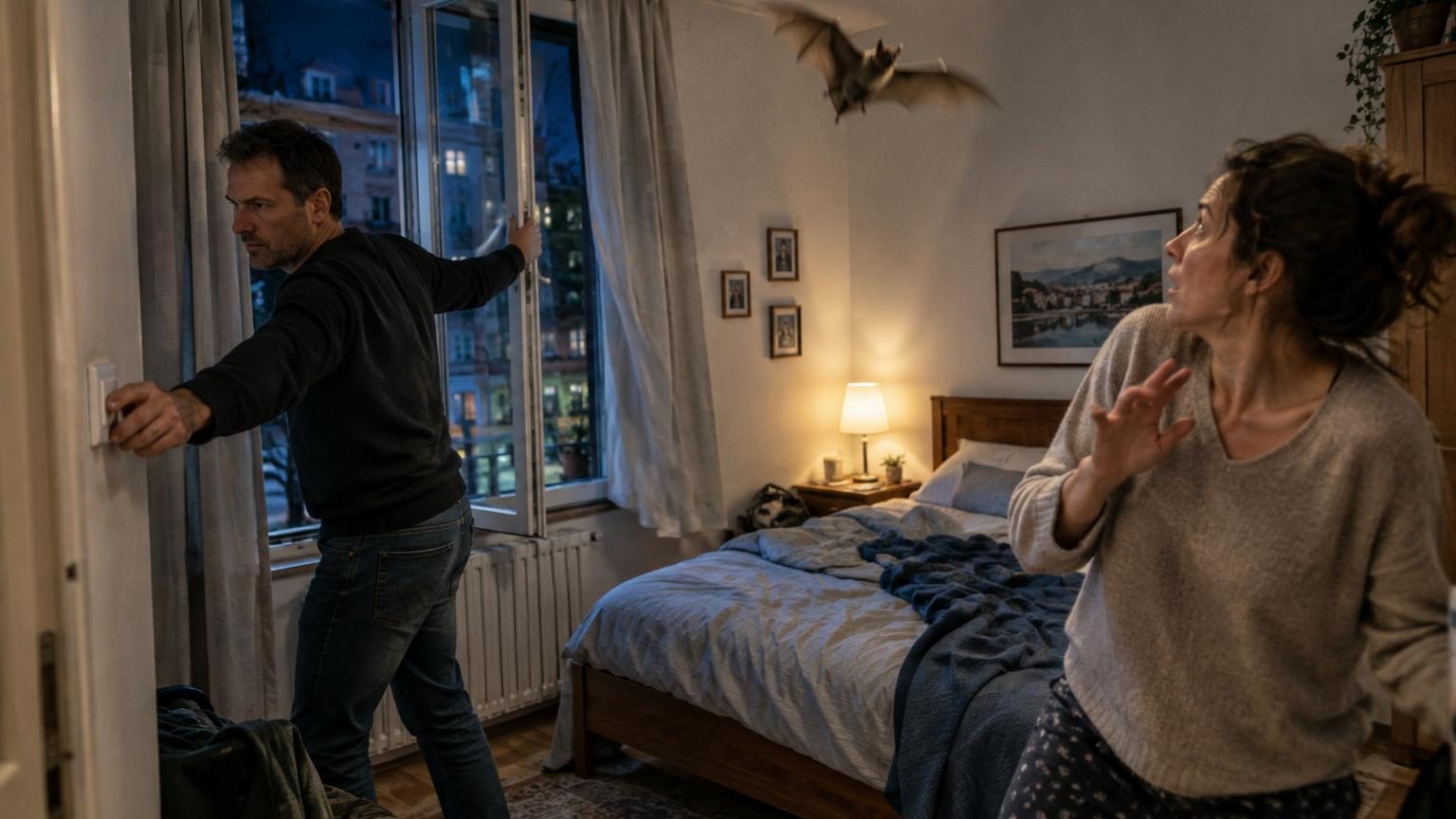 Une chauve-souris entre dans la chambre : son voisin éteint la lumière et ouvre la fenêtre, et ce n&rsquo;est pas par gentillesse