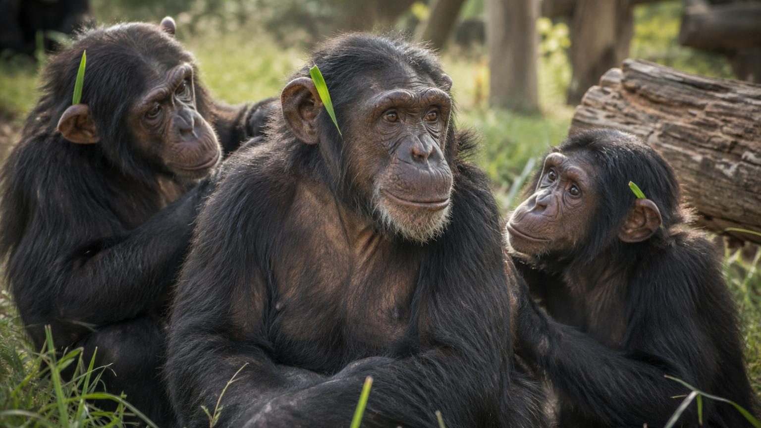 Une chimpanzée glisse un brin d&rsquo;herbe derrière son oreille : quelques semaines plus tard, tout le groupe l&rsquo;imite