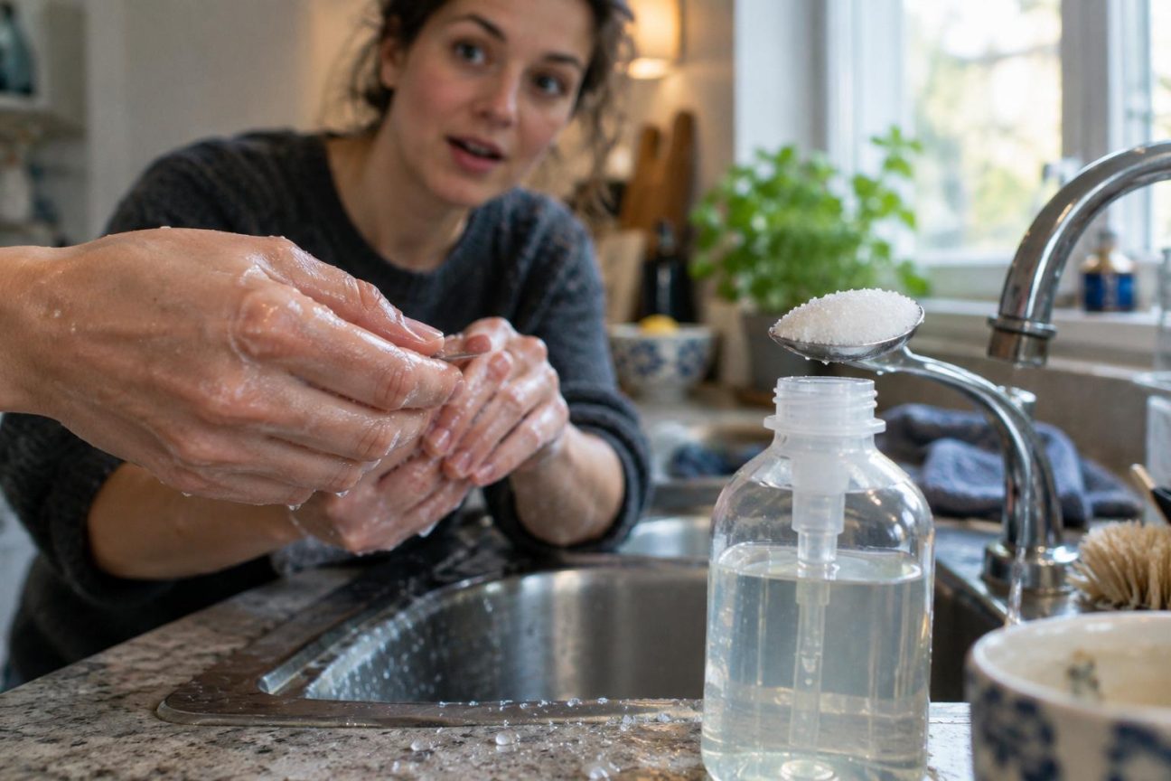 Une cuillère de sucre dans le savon liquide de l'évier : à quoi ça sert et ce qui arrive à la peau des mains après le lavage