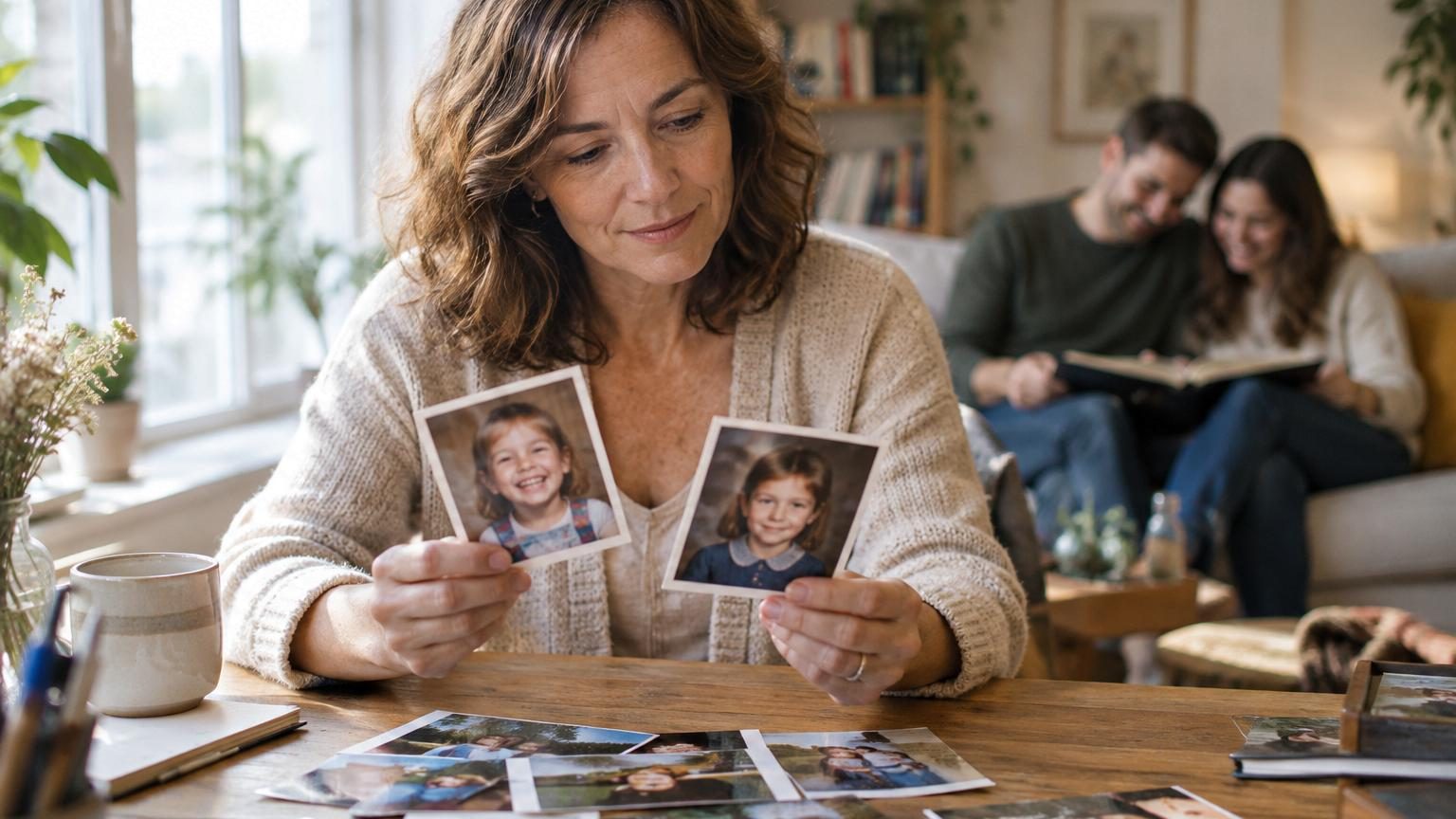 Enfants souriants de façons variées lors d'une réunion de classe ou d'un portrait de famille, montrant différentes intensités d'expression faciale.
