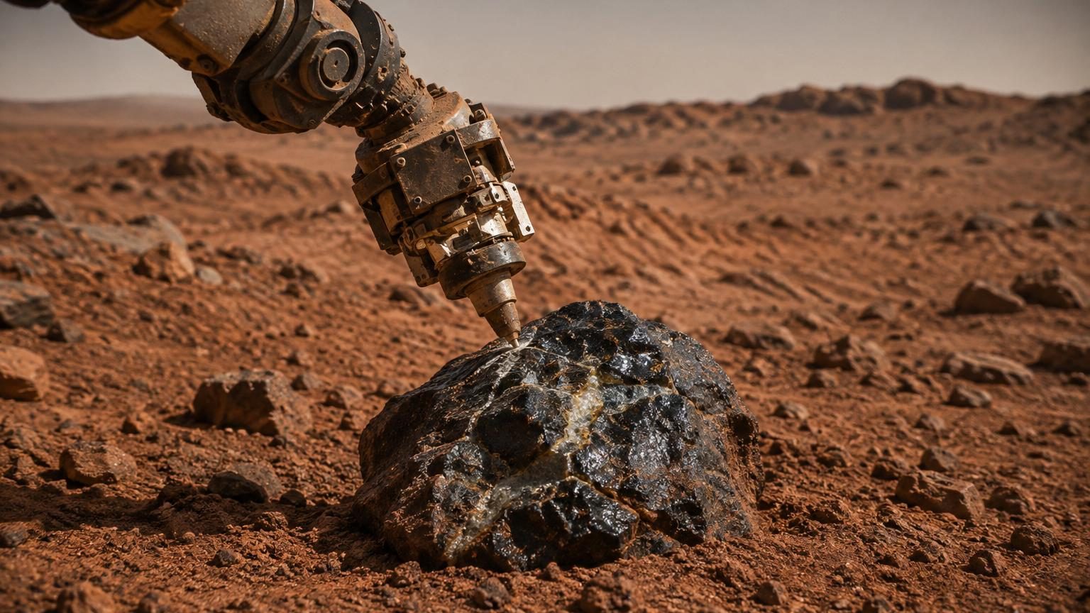 Une roche noire trouvée sur Mars intrigue les scientifiques : ce qu&rsquo;elle contient n&rsquo;est ni du fer ni du carbone, mais de l&rsquo;eau ancienne
