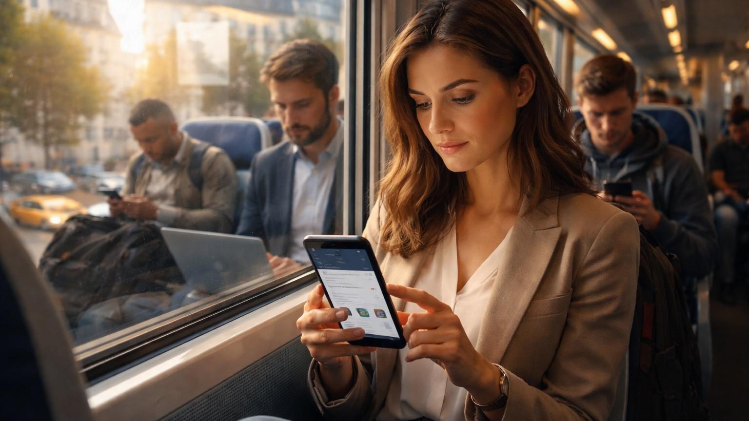 Personne consultant son téléphone et des documents administratifs au-dessus d'une table, illustrant la vérification mensuelle des bulletins de paie et des démarches administratives.