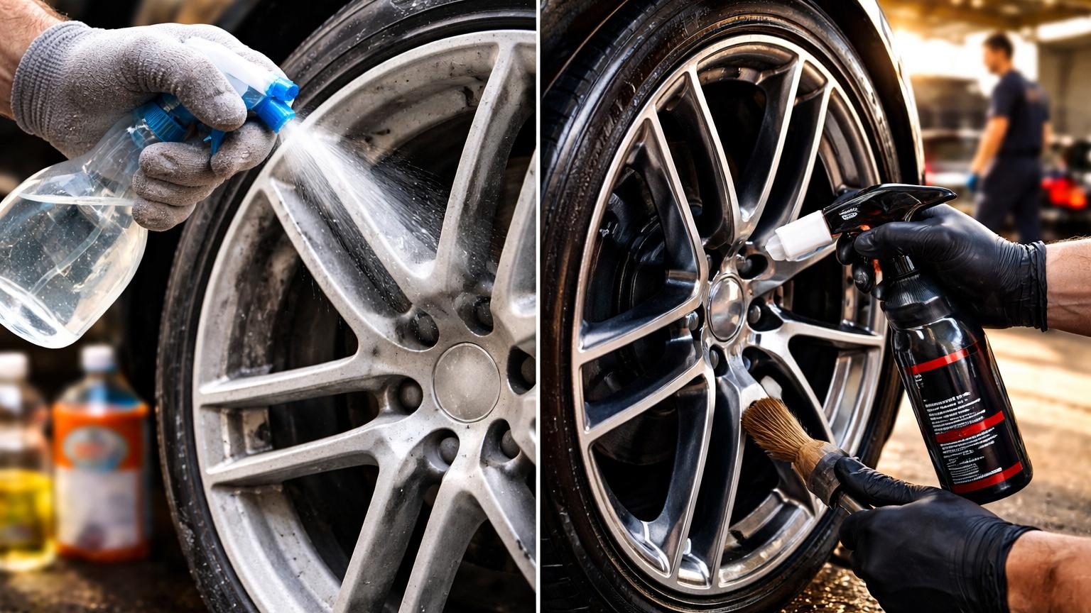 Gros plan sur une jante en aluminium brillant d'une voiture, présenté face caméra pour montrer sa finition et son éclat.