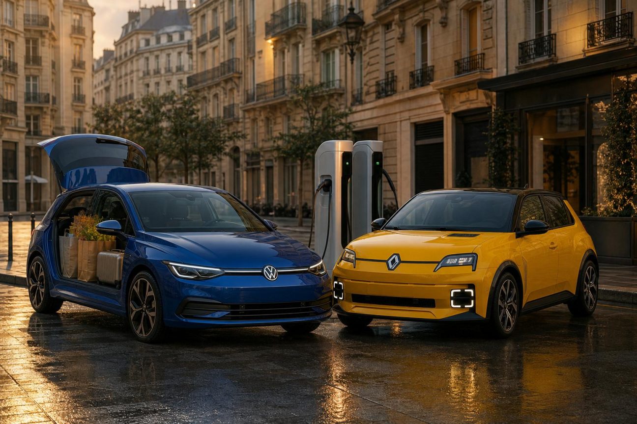 Volkswagen ID. Polo électrique compacte aux formes épurées, présentée en trois quarts avant, avec design sobre et moderne de citadine urbaine