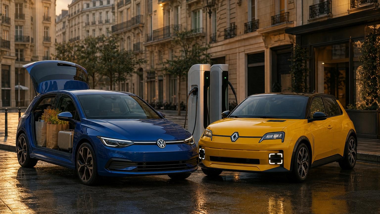 Volkswagen ID. Polo électrique compacte aux formes épurées, présentée en trois quarts avant, avec design sobre et moderne de citadine urbaine