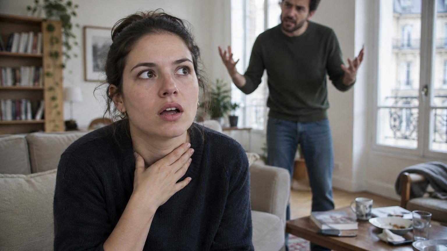 Illustration d'une personne les mains sur le visage, symbole de frustration et de blocage émotionnel lors d'une dispute ou d'une situation conflictuelle stressante.