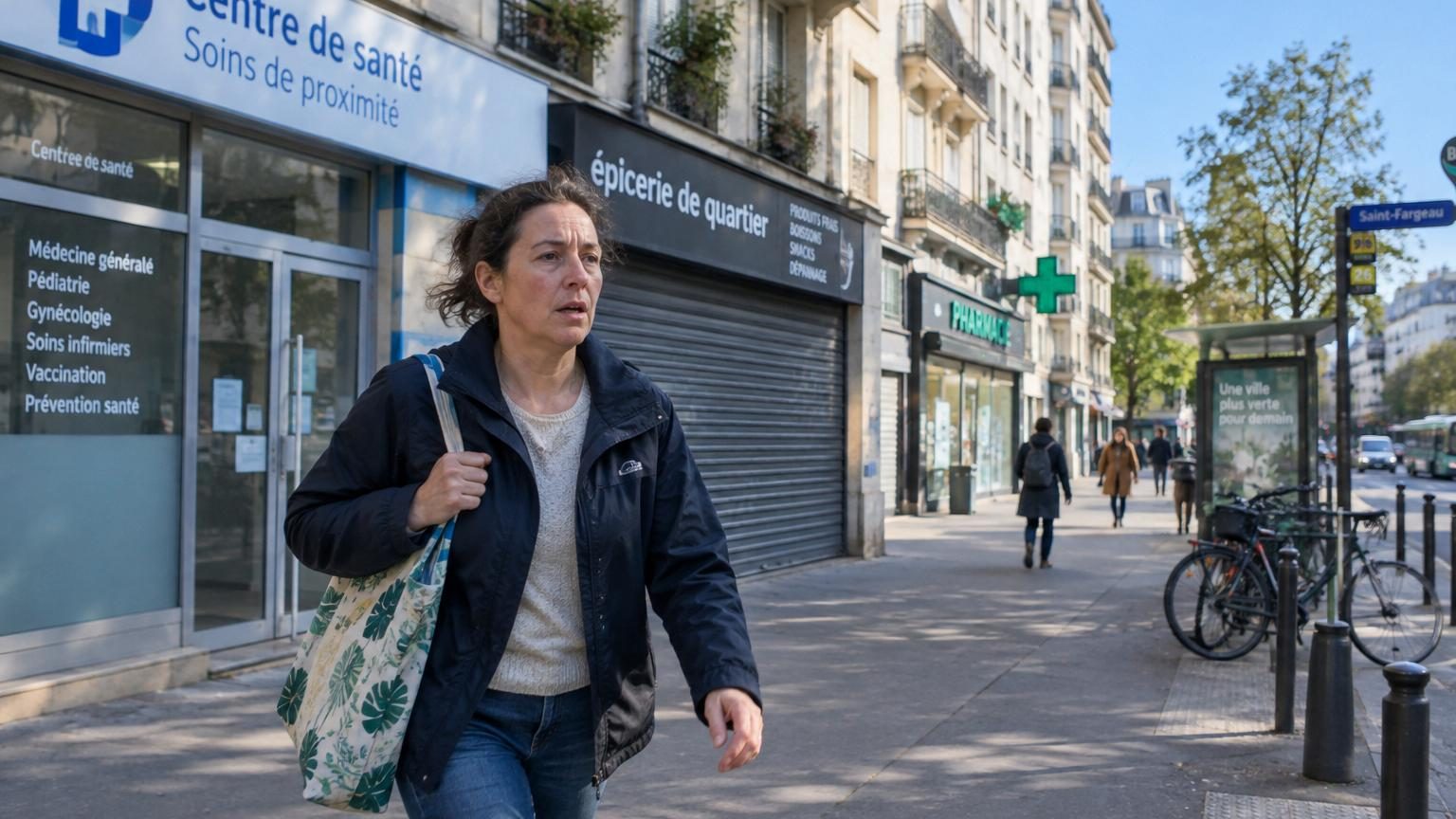 Vue aérienne d'un quartier urbain dense avec immeubles, rues, commerces et parcs verts entrelacés, contrastant avec une zone résiduelle éparpillée en arrière-plan